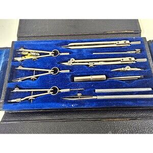 Made in France Drafting Compass & Divider Set in Blue Velvet Case